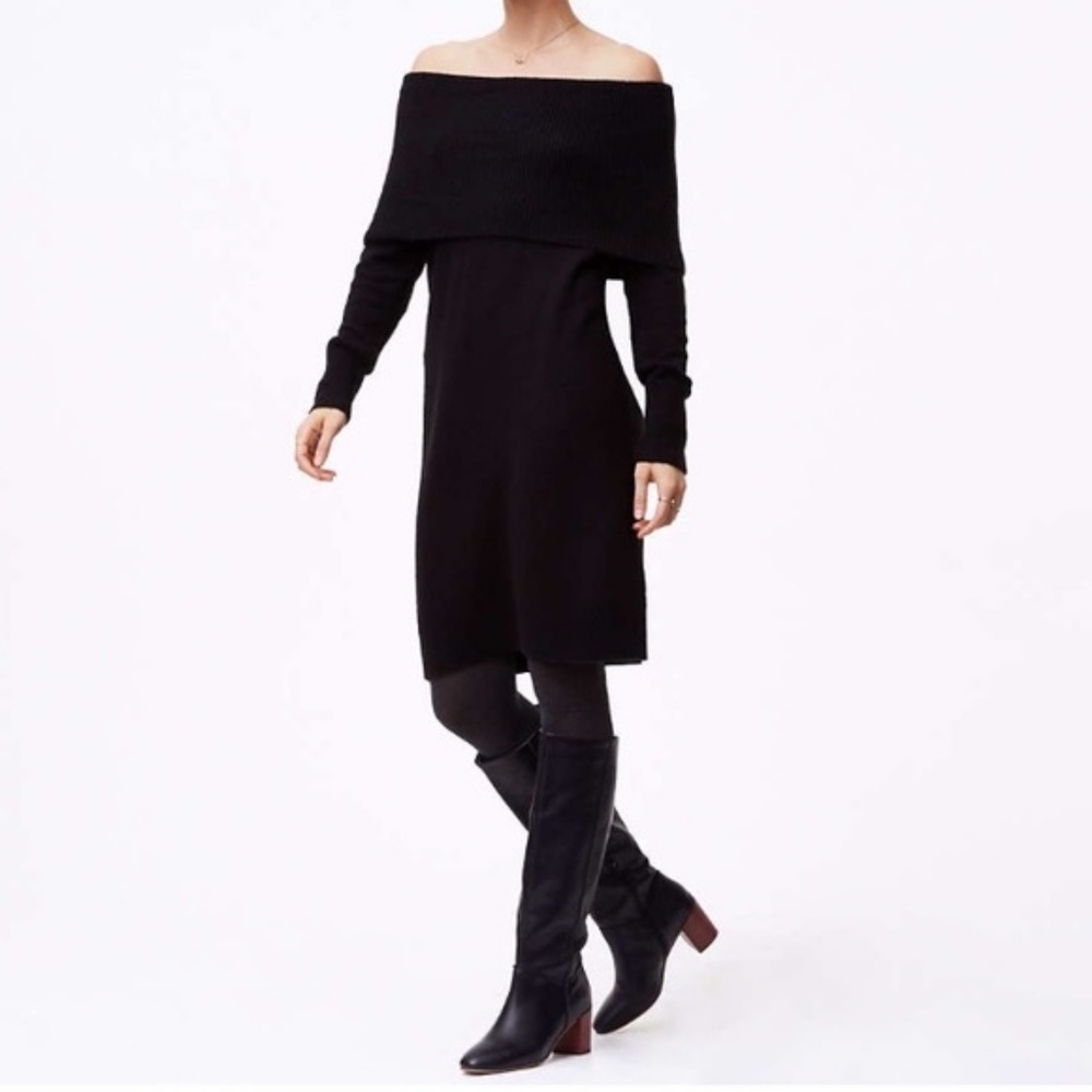 NWT Loft Black Sweater Dress off shoulder